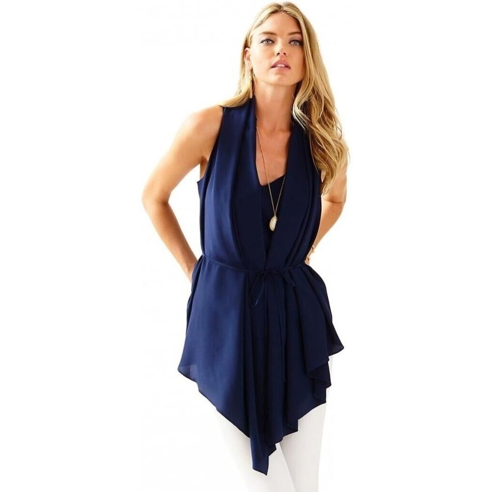 Lilly Pulitzer Hana Convertible Vest Navy Blue size S/M Silk Tunic Mini Dress